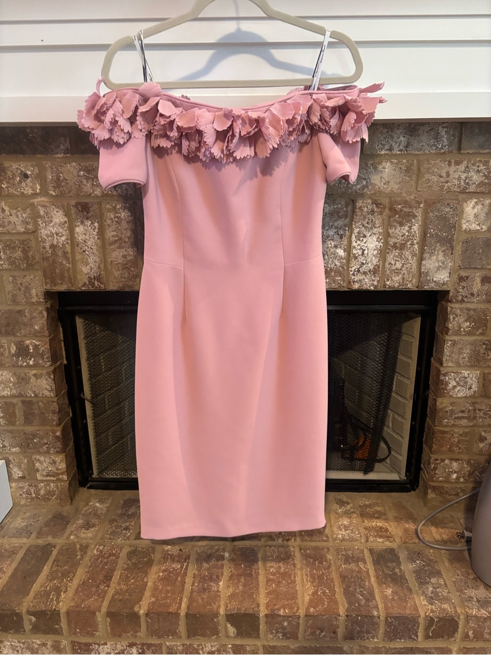Off-Shoulder Pink Floral Trim Pencil Dress size 8